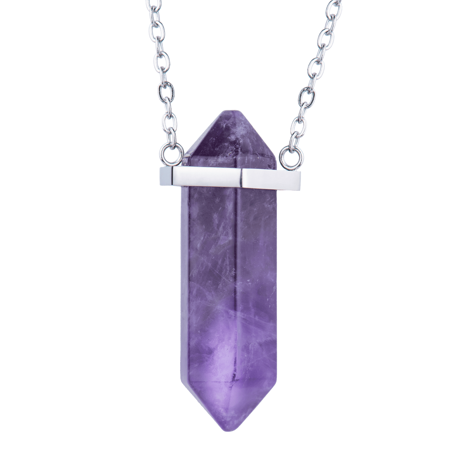 LuckyLy Collar para Mujer de Cuarzo Amatista , Cadena de Acero Inoxidable con Dije de Piedra Natural - Modelo Orly