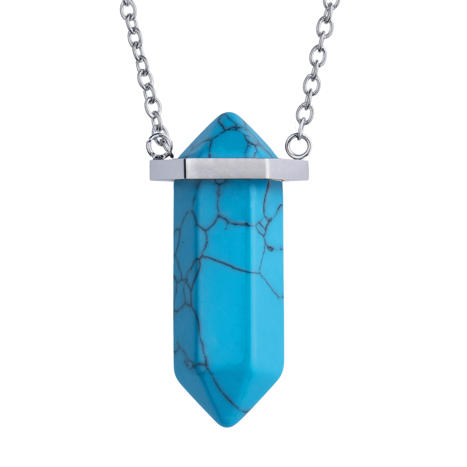 LuckyLy Collar para Mujer de Cuarzo Turquesa , Cadena de Acero Inoxidable con Dije de Piedra Natural - Modelo Orly