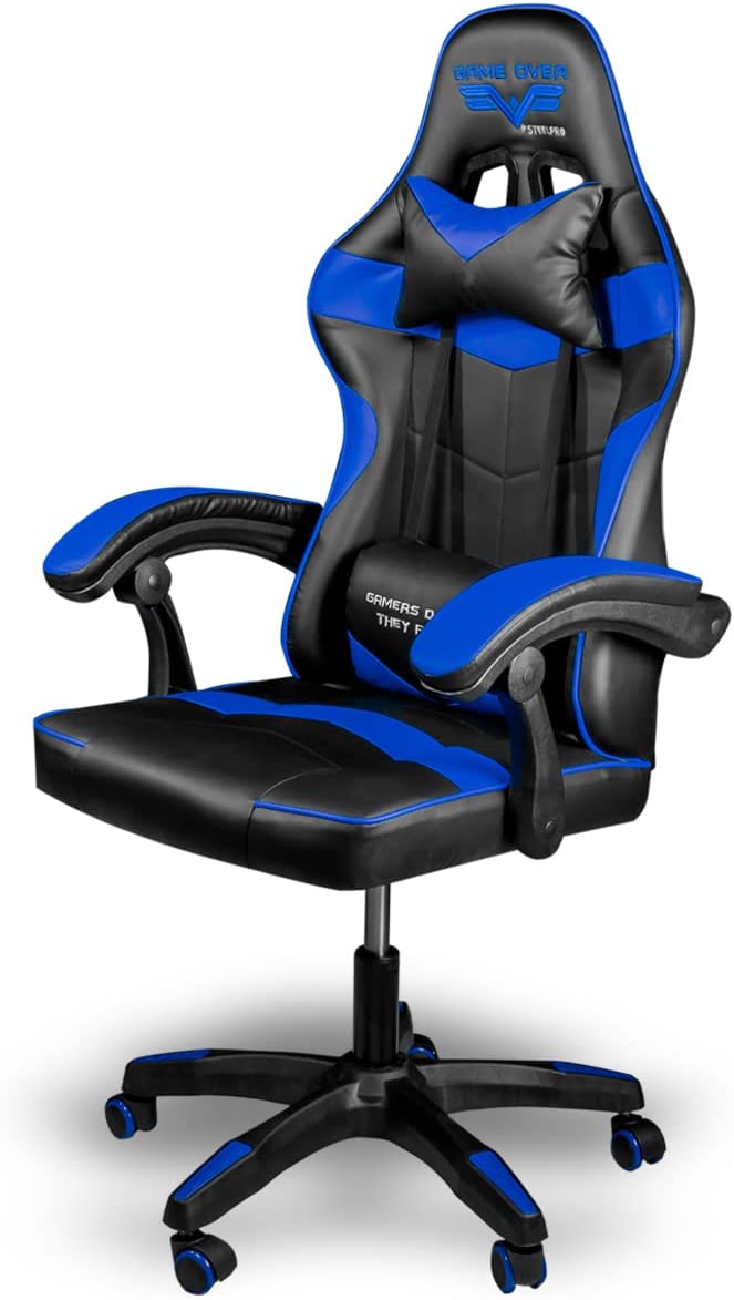 Silla de escritorio Steelpro ROCKET 2.0 gamer ergonómica negra y azul con tapizado de cuero sintético
