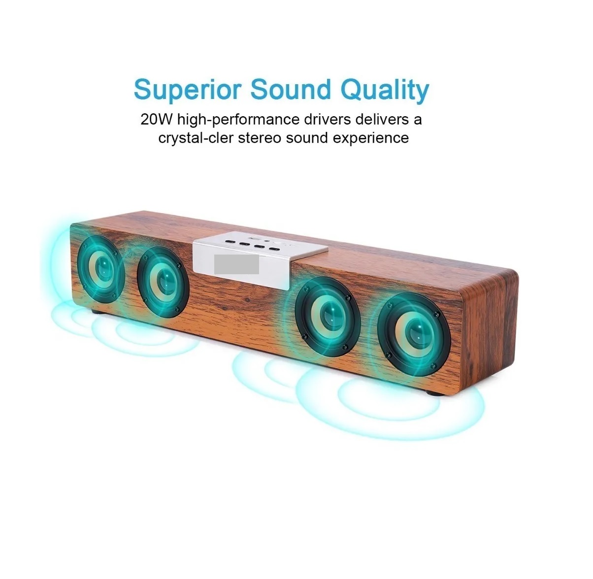Barra De Sonido Bocina Bluetooth Recargable Madera 20w