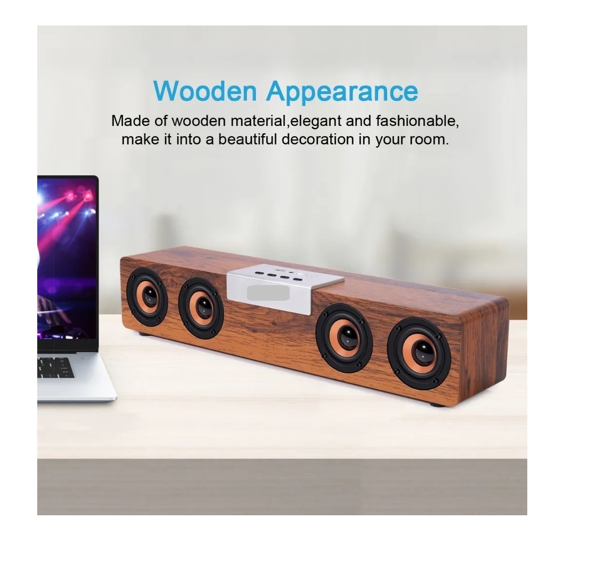 Barra De Sonido Bocina Bluetooth Recargable Madera 20w