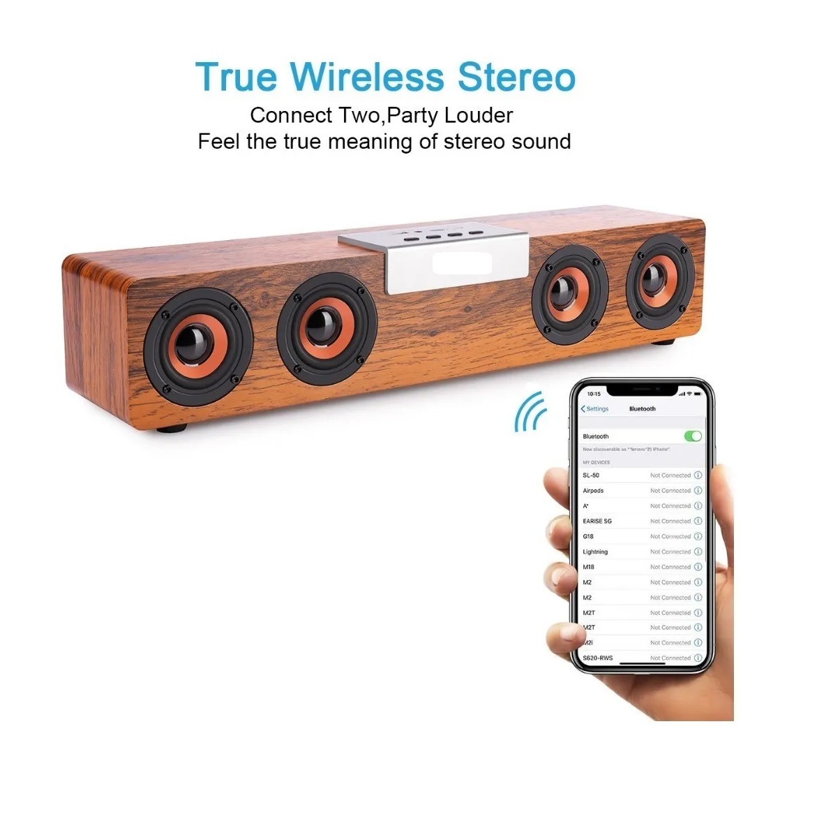 Barra De Sonido Bocina Bluetooth Recargable Madera 20w