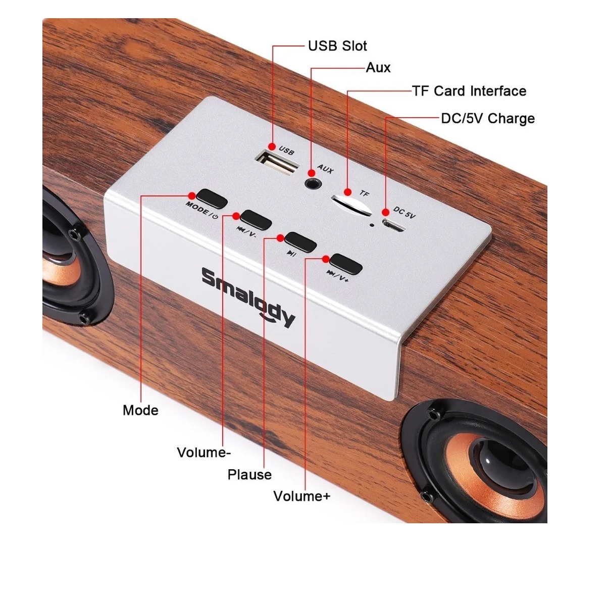 Barra De Sonido Bocina Bluetooth Recargable Madera 20w