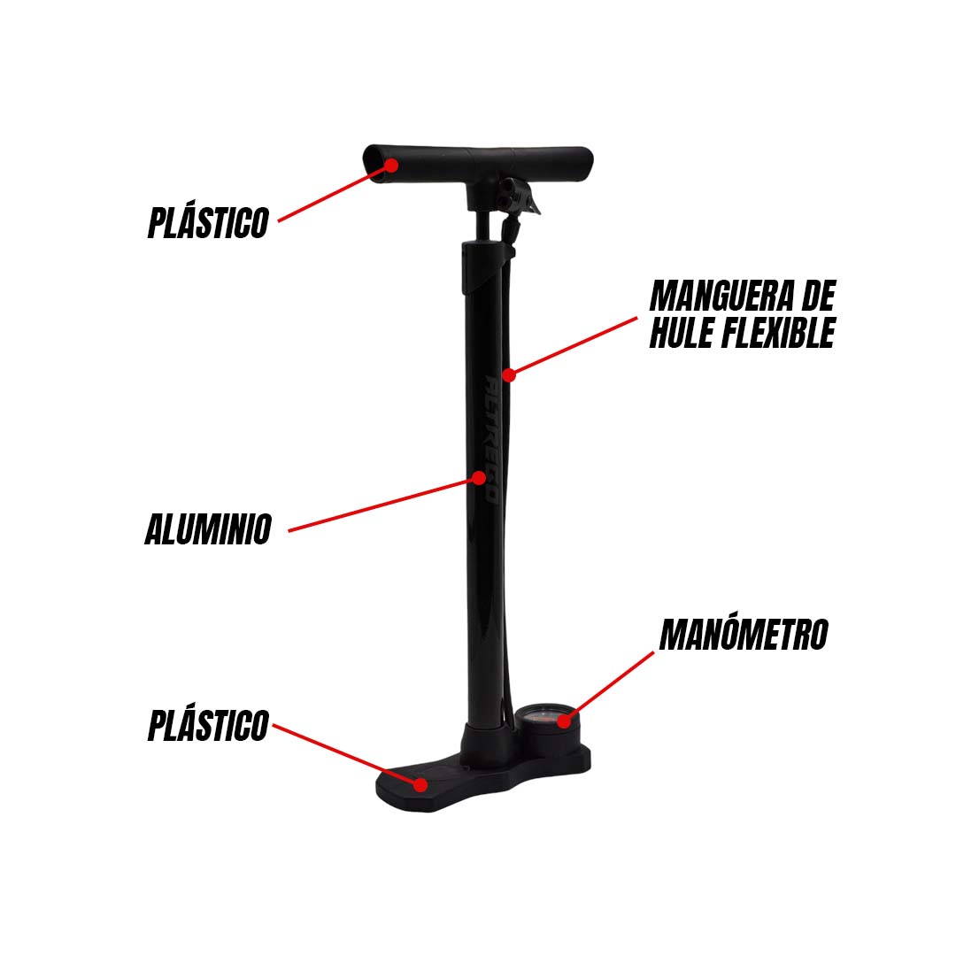 Bomba Aire Bicicleta De Pie Con Manómetro
