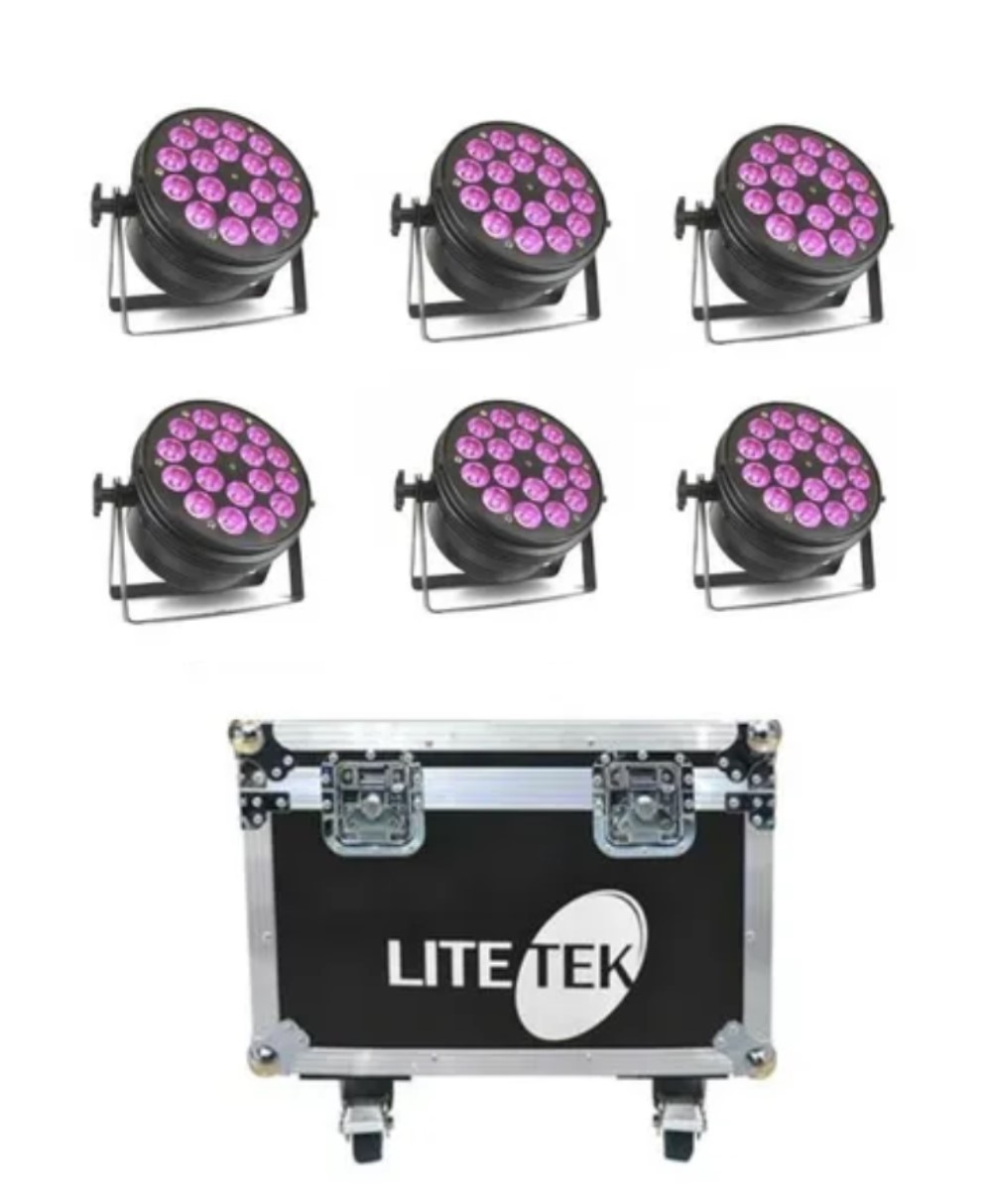 Luces led lite tek par 18x10 uv 18led 10w case con 6 piezas rgb+uv