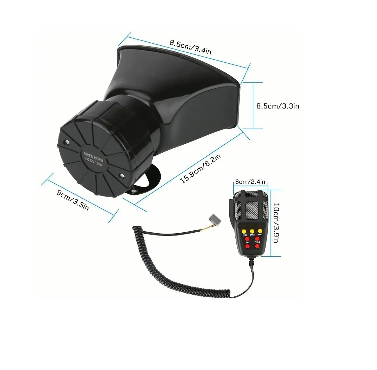 Sirena 7 Tonos Policía Pato Patrulla 100w Con Altavoz Emerge