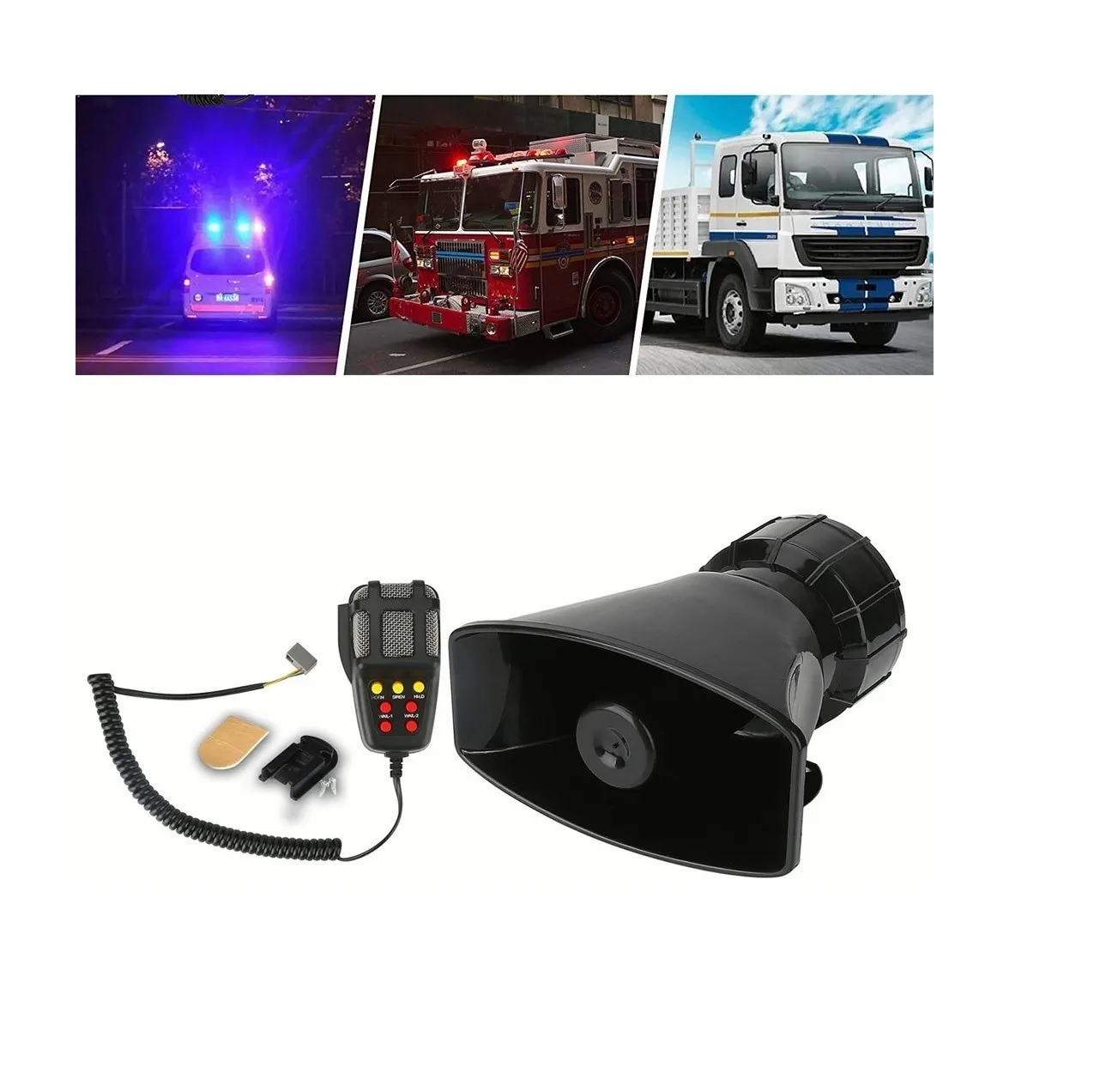 Sirena 7 Tonos Policía Pato Patrulla 100w Con Altavoz Emerge