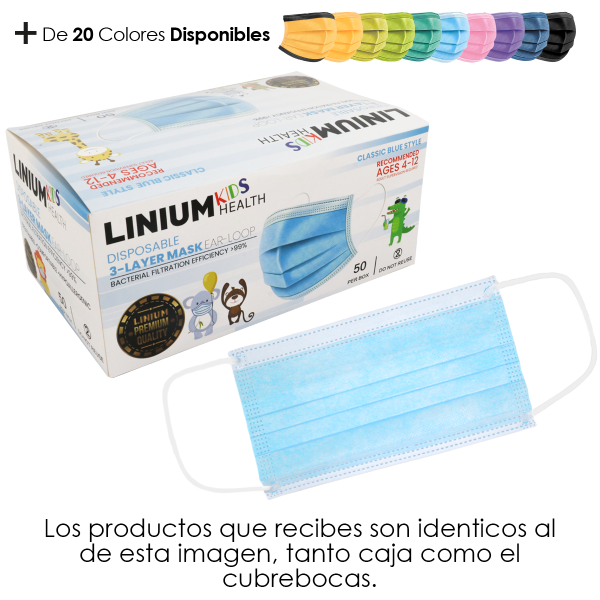 Cubrebocas Tapabocas Tricapa Termos Infantil Niño 300 Pzs Azul