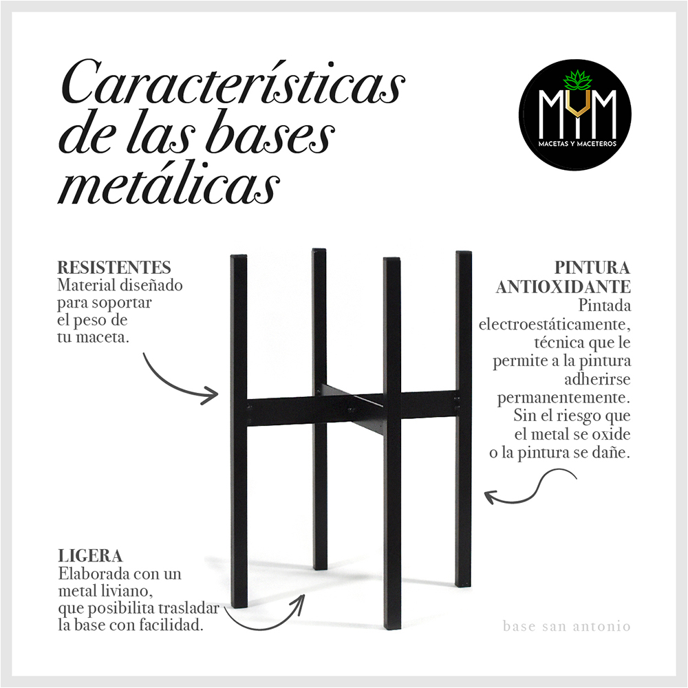 Set Maceta De Plástico Textura Blanco Ch Base Metal Int/ext