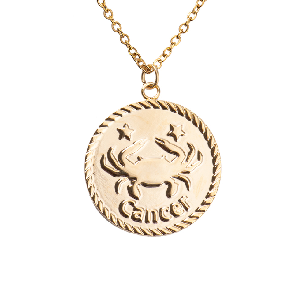 LuckyLy Collar Oro 18k de Horóscopo con Dije de Signo Zodiacal Cáncer , Cadena de Acero Inoxidable con Baño de Oro 18k - Modelo Astra