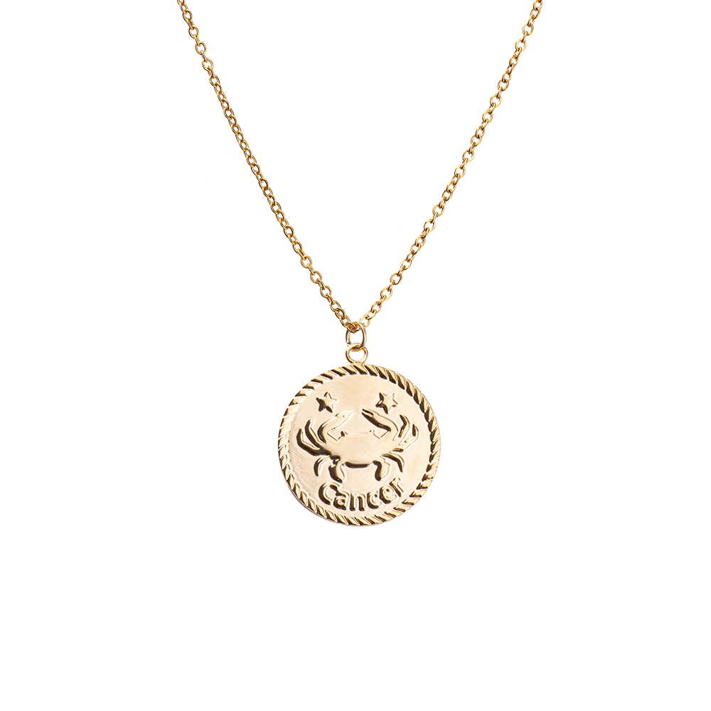 LuckyLy Collar Oro 18k de Horóscopo con Dije de Signo Zodiacal Cáncer , Cadena de Acero Inoxidable con Baño de Oro 18k - Modelo Astra