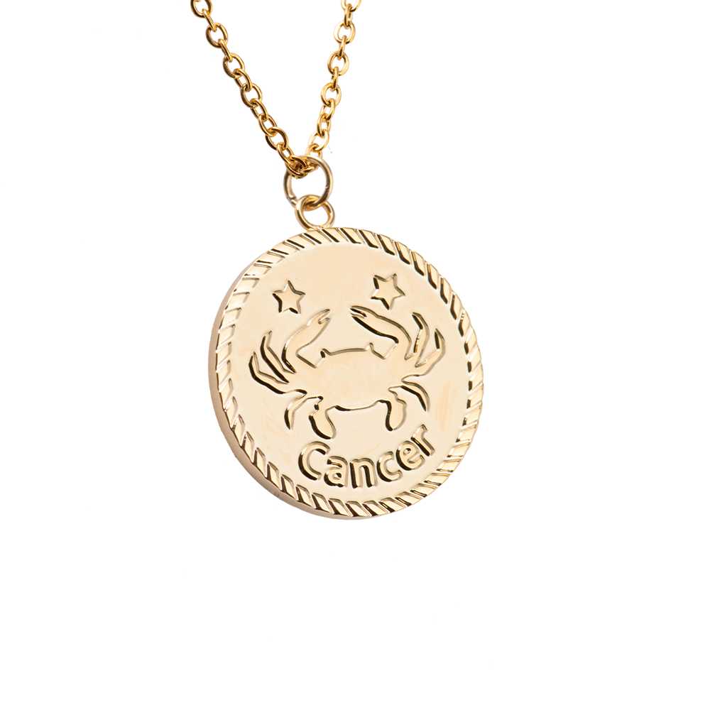 LuckyLy Collar Oro 18k de Horóscopo con Dije de Signo Zodiacal Cáncer , Cadena de Acero Inoxidable con Baño de Oro 18k - Modelo Astra