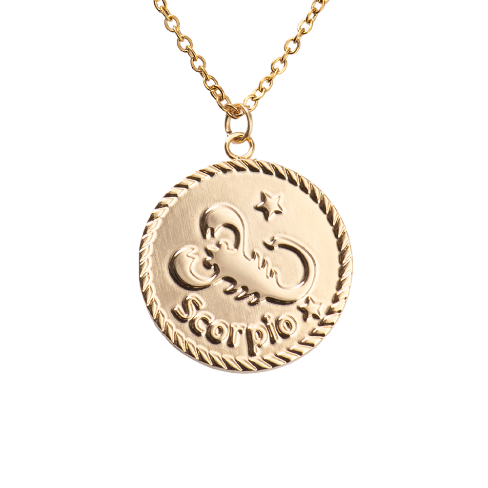 LuckyLy Collar Oro 18k de Horóscopo con Dije de Signo Zodiacal Escorpio , Cadena de Acero Inoxidable con Baño de Oro 18k - Modelo Astra