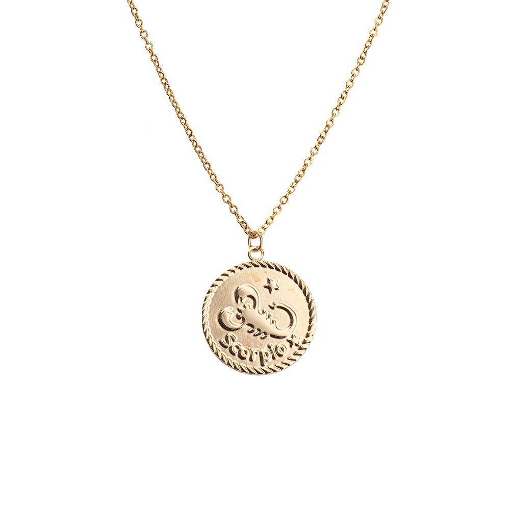 LuckyLy Collar Oro 18k de Horóscopo con Dije de Signo Zodiacal Escorpio , Cadena de Acero Inoxidable con Baño de Oro 18k - Modelo Astra