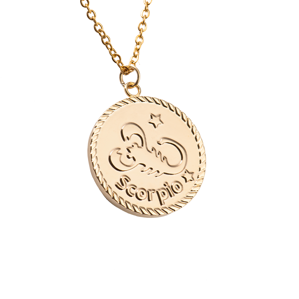 LuckyLy Collar Oro 18k de Horóscopo con Dije de Signo Zodiacal Escorpio , Cadena de Acero Inoxidable con Baño de Oro 18k - Modelo Astra