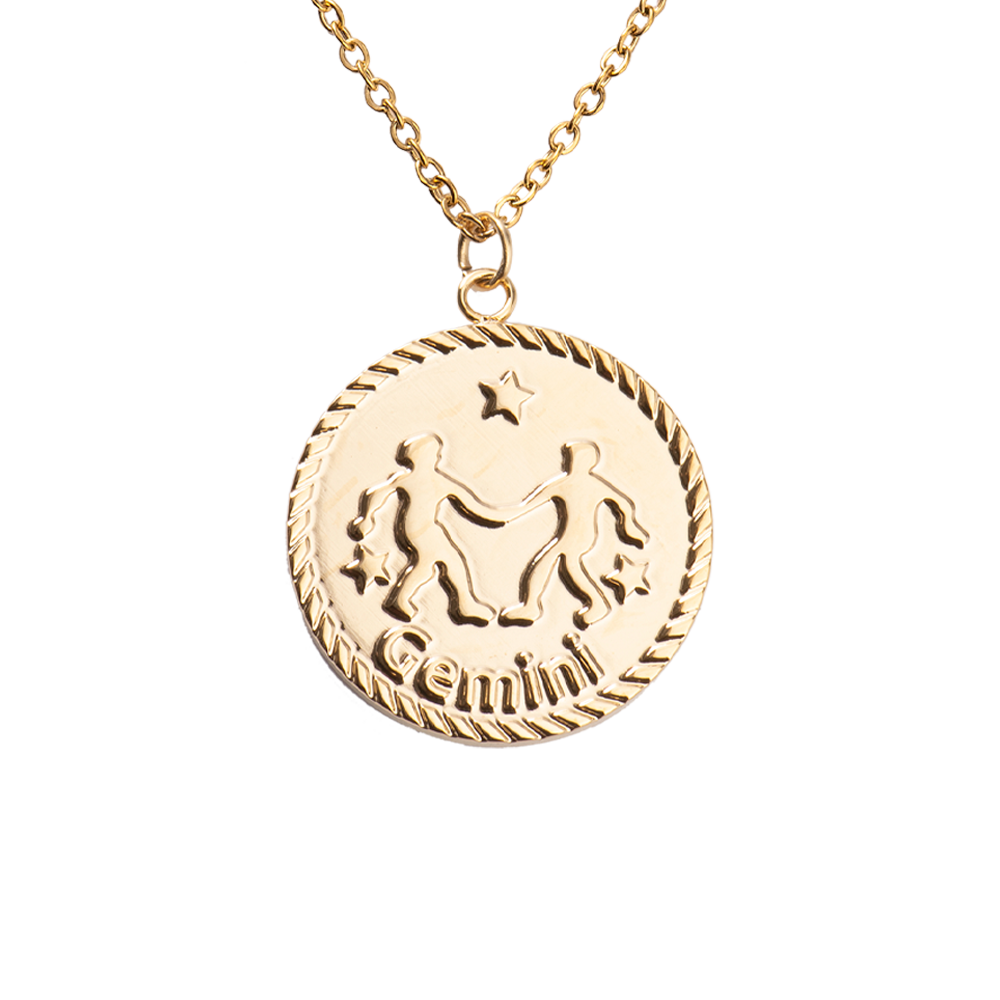 LuckyLy Collar Oro 18k de Horóscopo con Dije de Signo Zodiacal Géminis , Cadena de Acero Inoxidable con Baño de Oro 18k - Modelo Astra
