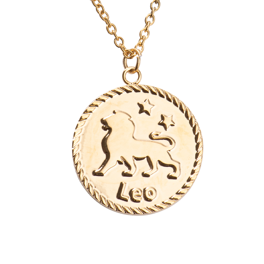 LuckyLy Collar Oro 18k de Horóscopo con Dije de Signo Zodiacal Leo, Cadena de Acero Inoxidable con Baño de Oro 18k - Modelo Astra