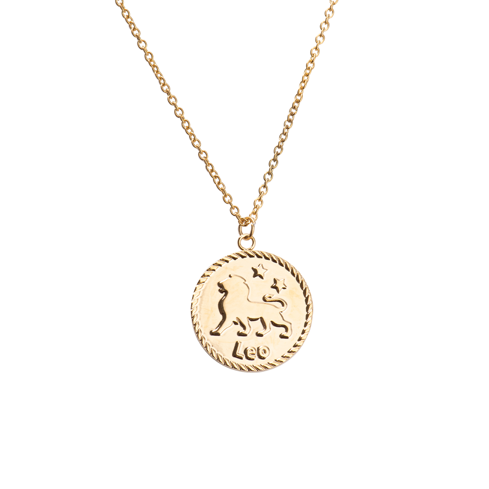 LuckyLy Collar Oro 18k de Horóscopo con Dije de Signo Zodiacal Leo, Cadena de Acero Inoxidable con Baño de Oro 18k - Modelo Astra