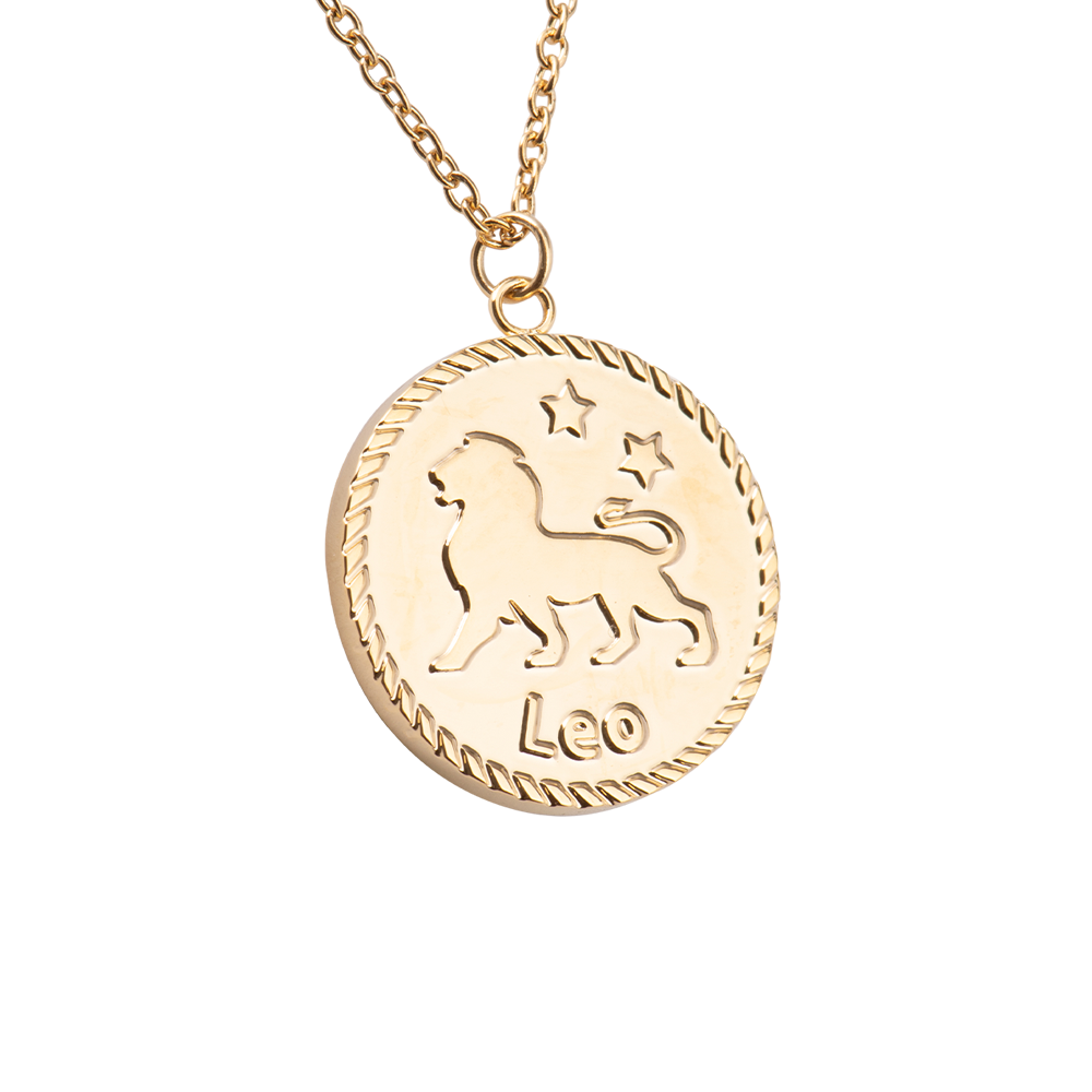 LuckyLy Collar Oro 18k de Horóscopo con Dije de Signo Zodiacal Leo, Cadena de Acero Inoxidable con Baño de Oro 18k - Modelo Astra