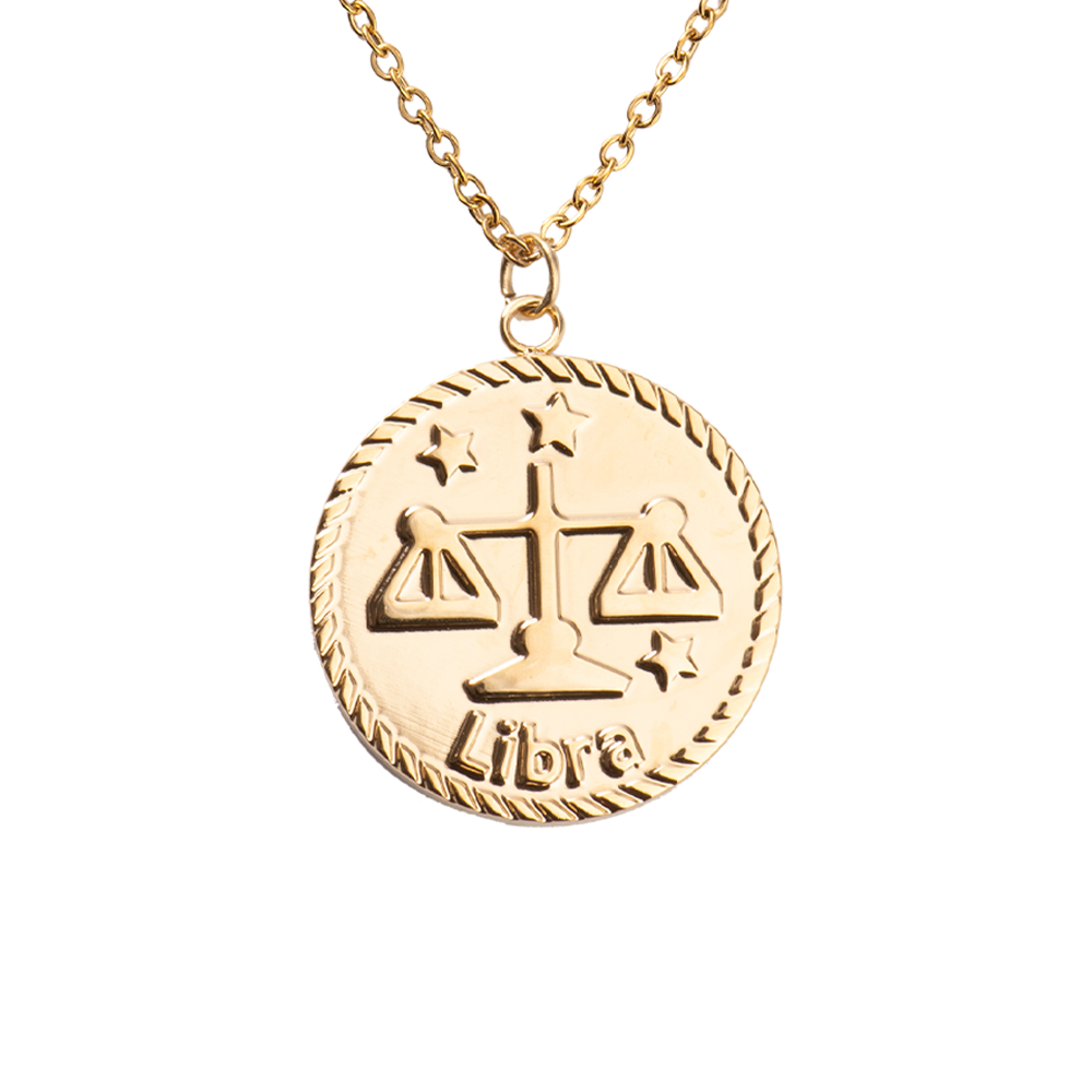 LuckyLy Collar Oro 18k de Horóscopo con Dije de Signo Zodiacal Libra , Cadena de Acero Inoxidable con Baño de Oro 18k - Modelo Astra
