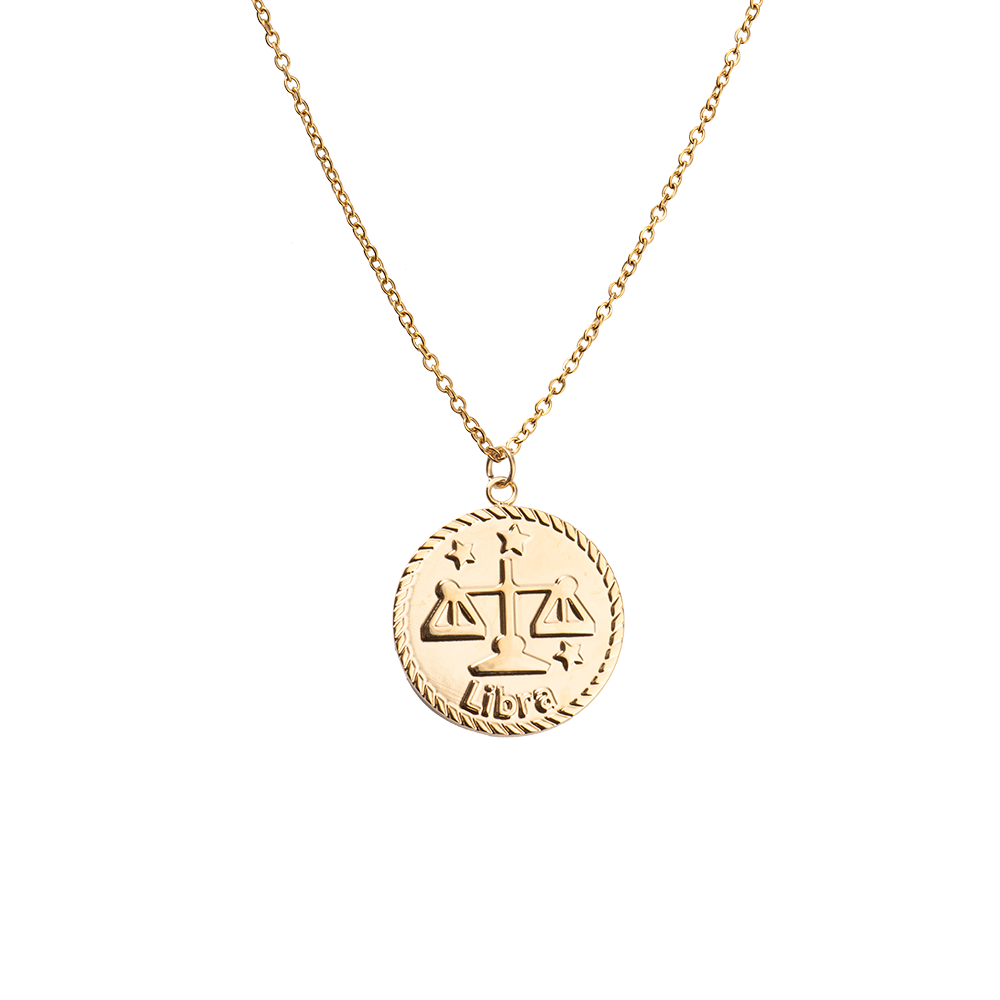 LuckyLy Collar Oro 18k de Horóscopo con Dije de Signo Zodiacal Libra , Cadena de Acero Inoxidable con Baño de Oro 18k - Modelo Astra