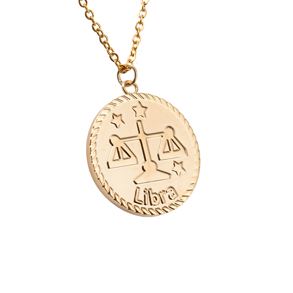 LuckyLy Collar Oro 18k de Horóscopo con Dije de Signo Zodiacal Libra , Cadena de Acero Inoxidable con Baño de Oro 18k - Modelo Astra