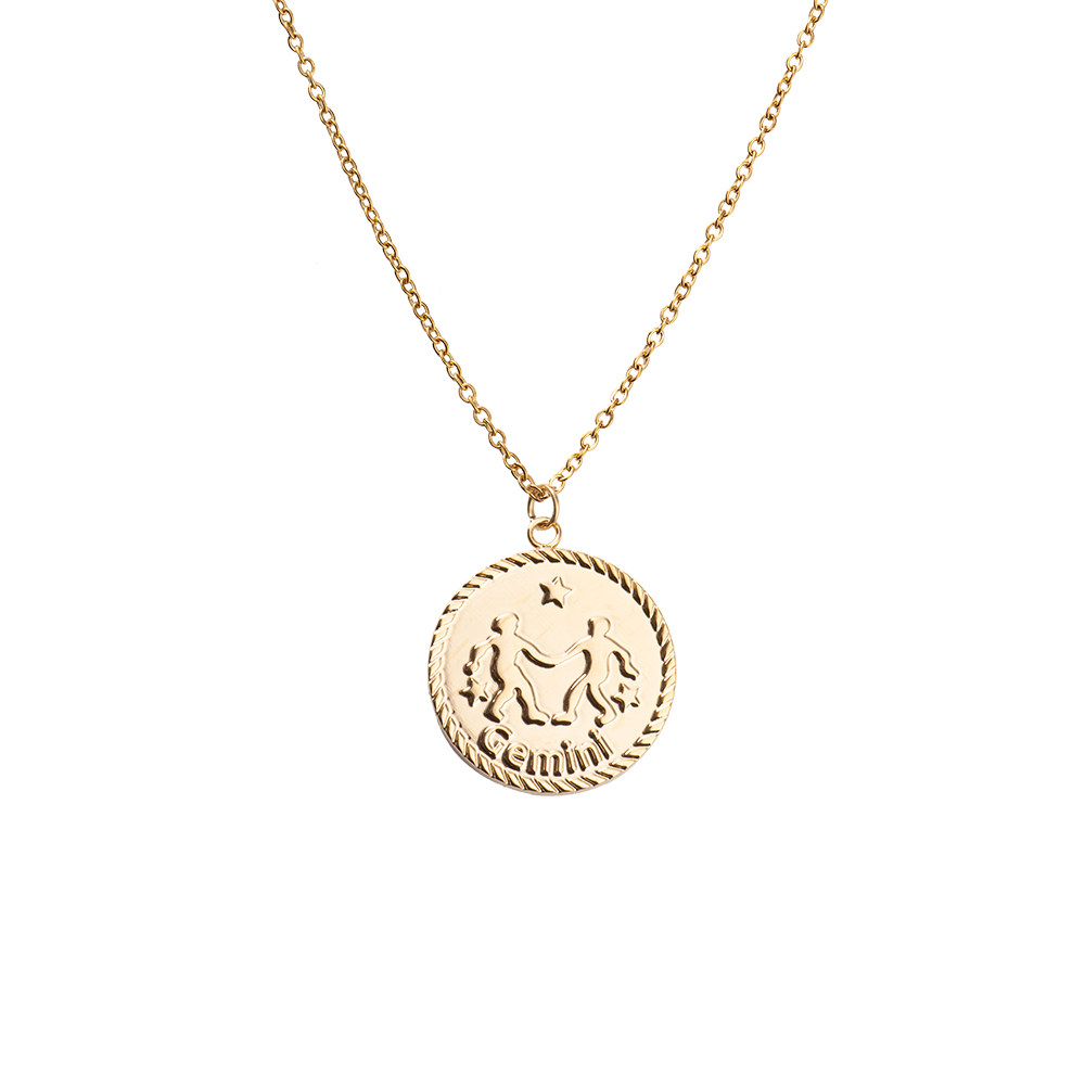 LuckyLy Collar Oro 18k de Horóscopo con Dije de Signo Zodiacal Géminis , Cadena de Acero Inoxidable con Baño de Oro 18k - Modelo Astra
