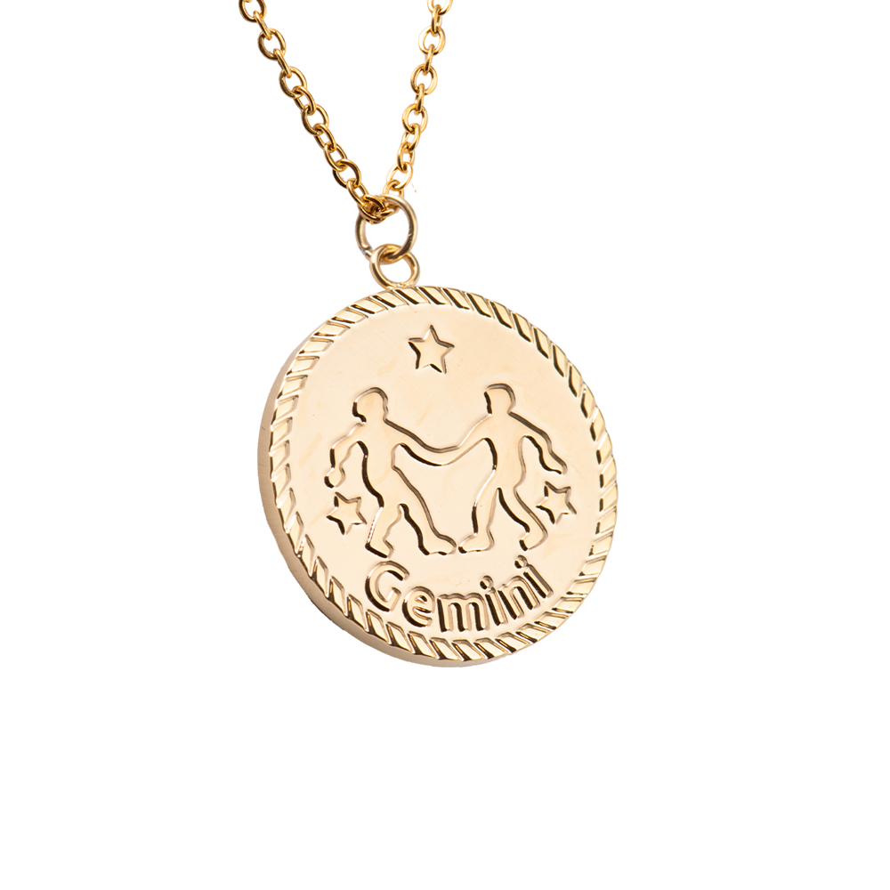LuckyLy Collar Oro 18k de Horóscopo con Dije de Signo Zodiacal Géminis , Cadena de Acero Inoxidable con Baño de Oro 18k - Modelo Astra