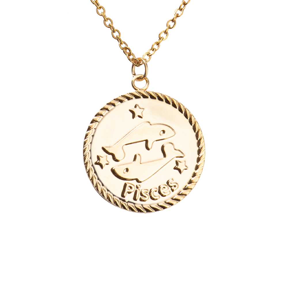 LuckyLy Collar Oro 18k de Horóscopo con Dije de Signo Zodiacal Piscis, Cadena de Acero Inoxidable con Baño de Oro 18k - Modelo Astra
