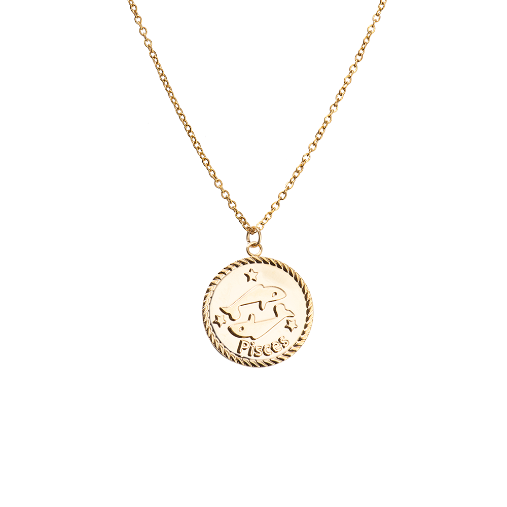 LuckyLy Collar Oro 18k de Horóscopo con Dije de Signo Zodiacal Piscis, Cadena de Acero Inoxidable con Baño de Oro 18k - Modelo Astra