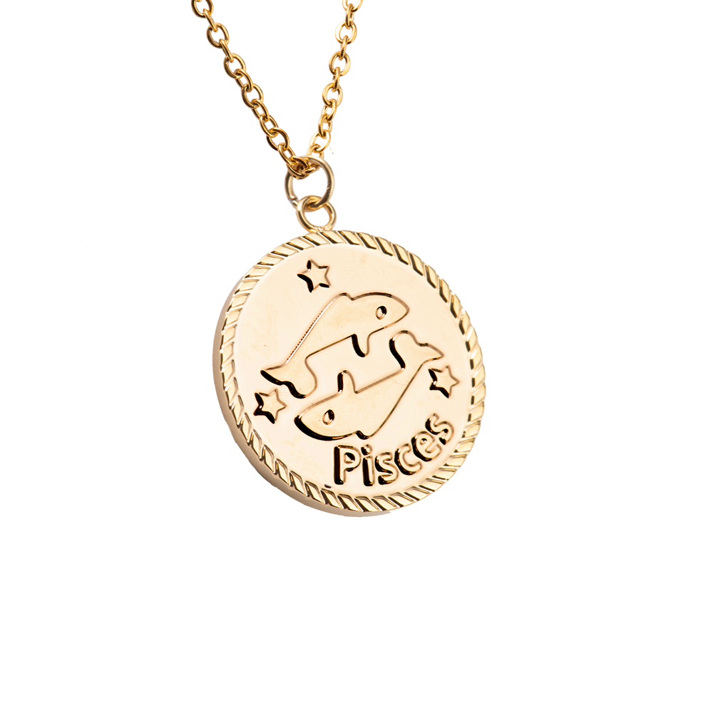 LuckyLy Collar Oro 18k de Horóscopo con Dije de Signo Zodiacal Piscis, Cadena de Acero Inoxidable con Baño de Oro 18k - Modelo Astra