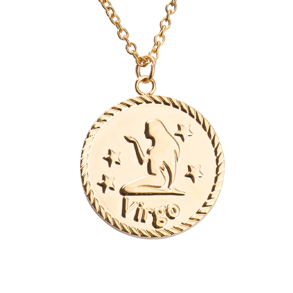 LuckyLy Collar Oro 18k de Horóscopo con Dije de Signo Zodiacal Virgo , Cadena de Acero Inoxidable con Baño de Oro 18k - Modelo Astra