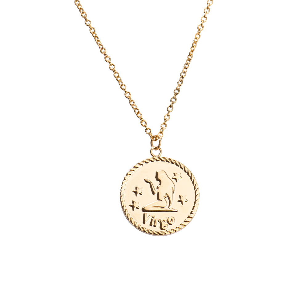 LuckyLy Collar Oro 18k de Horóscopo con Dije de Signo Zodiacal Virgo , Cadena de Acero Inoxidable con Baño de Oro 18k - Modelo Astra