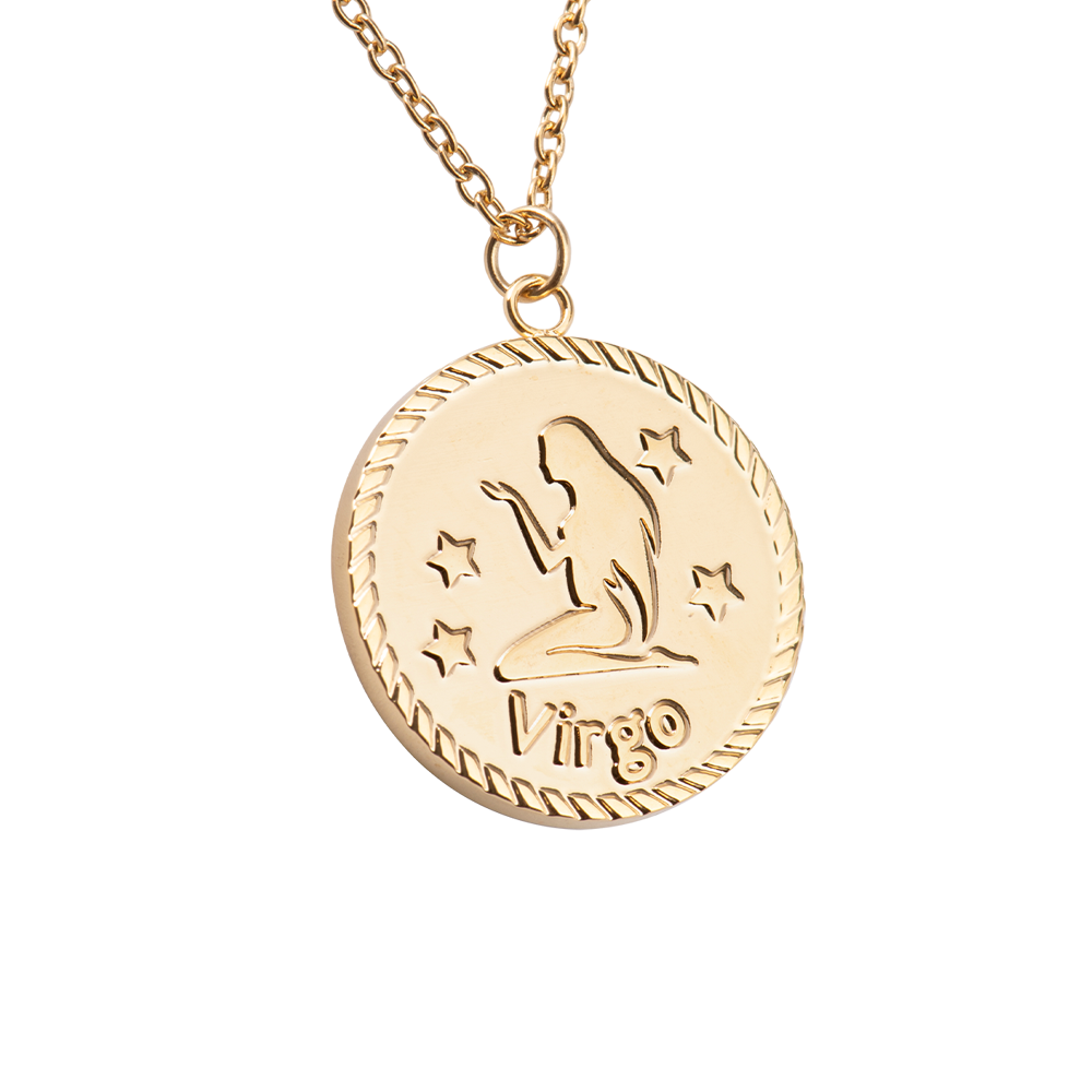 LuckyLy Collar Oro 18k de Horóscopo con Dije de Signo Zodiacal Virgo , Cadena de Acero Inoxidable con Baño de Oro 18k - Modelo Astra