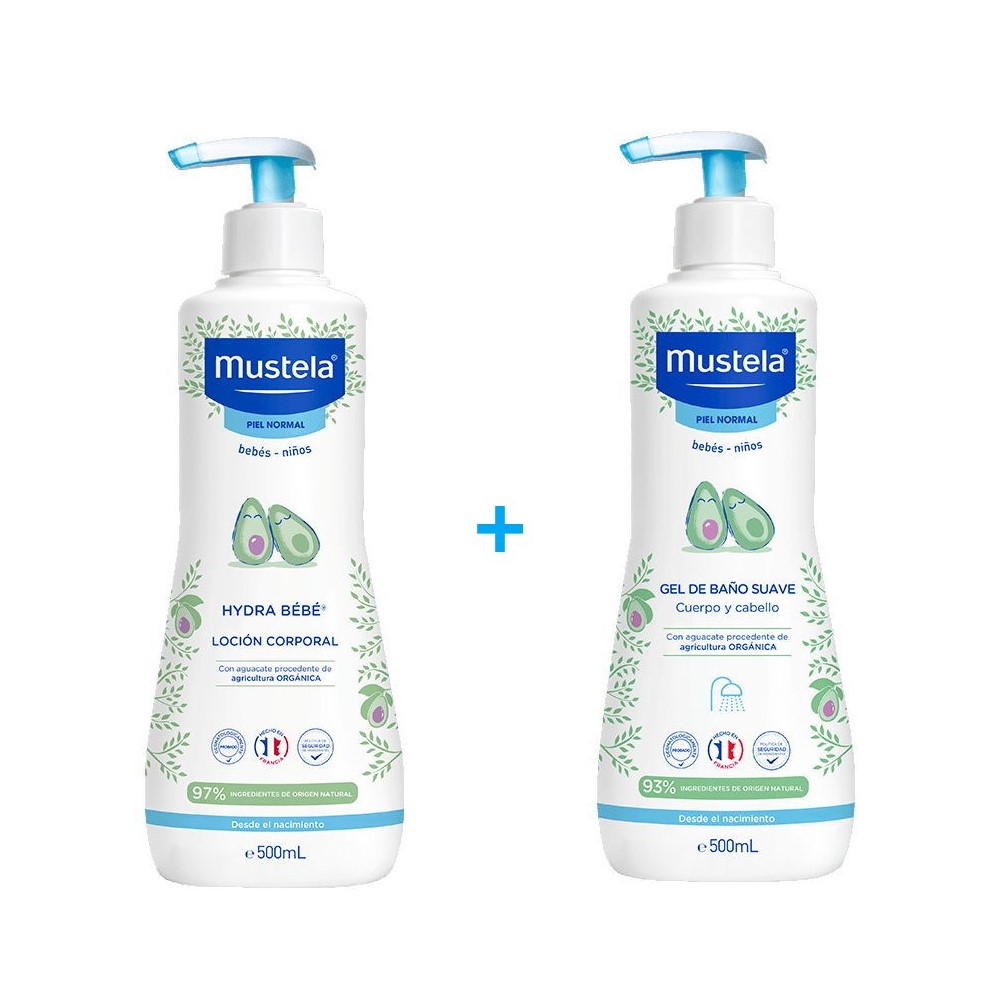 Mustela Combo Loción Hidratante Corporal Para Bebé Y Gel De Baño Suave 500 ml c/u