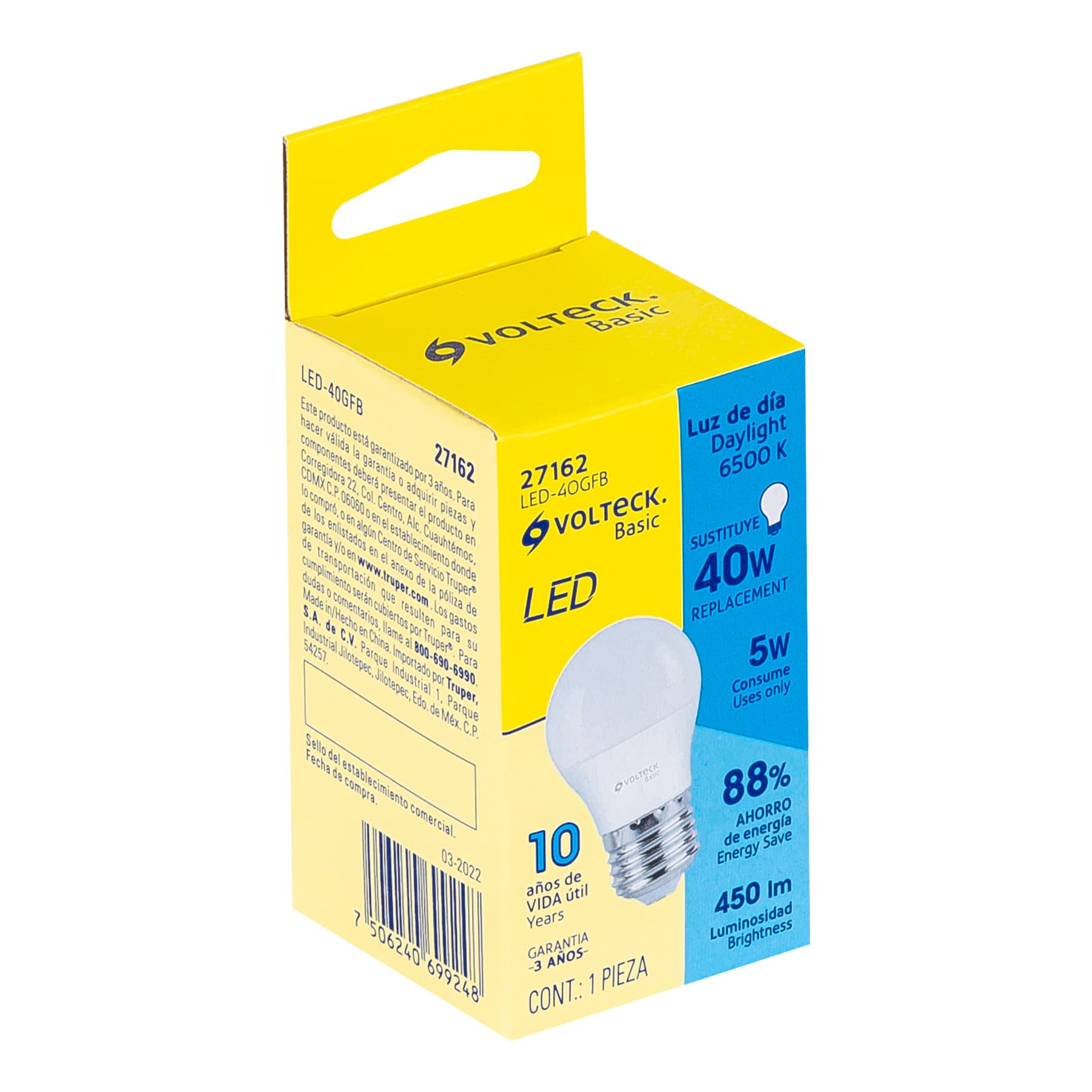 Lámpara de LED tipo bulbo G45 5 W, luz de día Volteck 27162