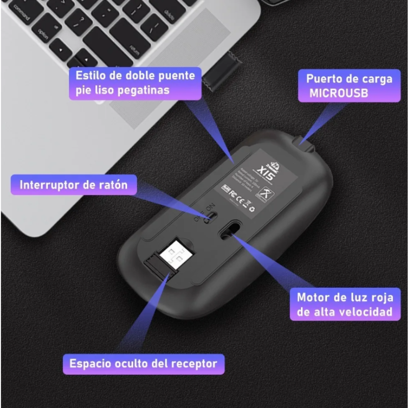 Ratón Silencioso De Oficina Inalámbrico Recargable De 2.4g.