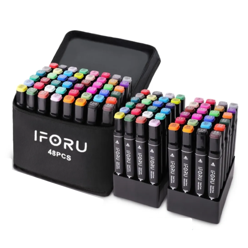 Marcadores Doble Punta Plumones Punta Pincel Iforu 48 Colors.