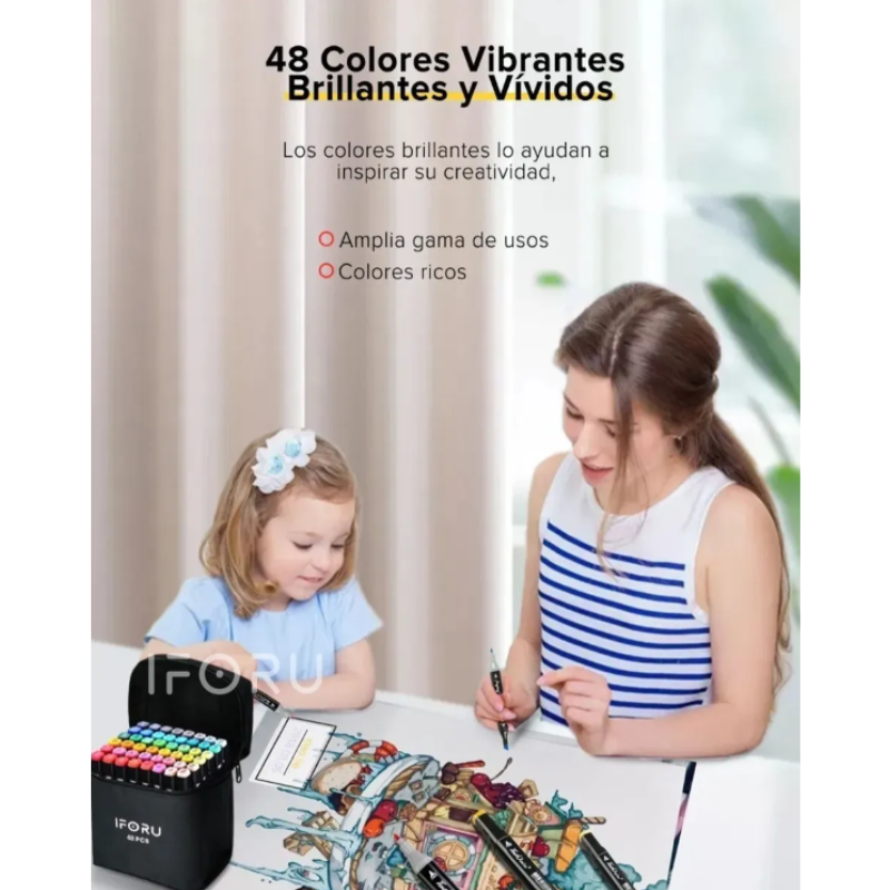 Marcadores Doble Punta Plumones Punta Pincel Iforu 48 Colors.