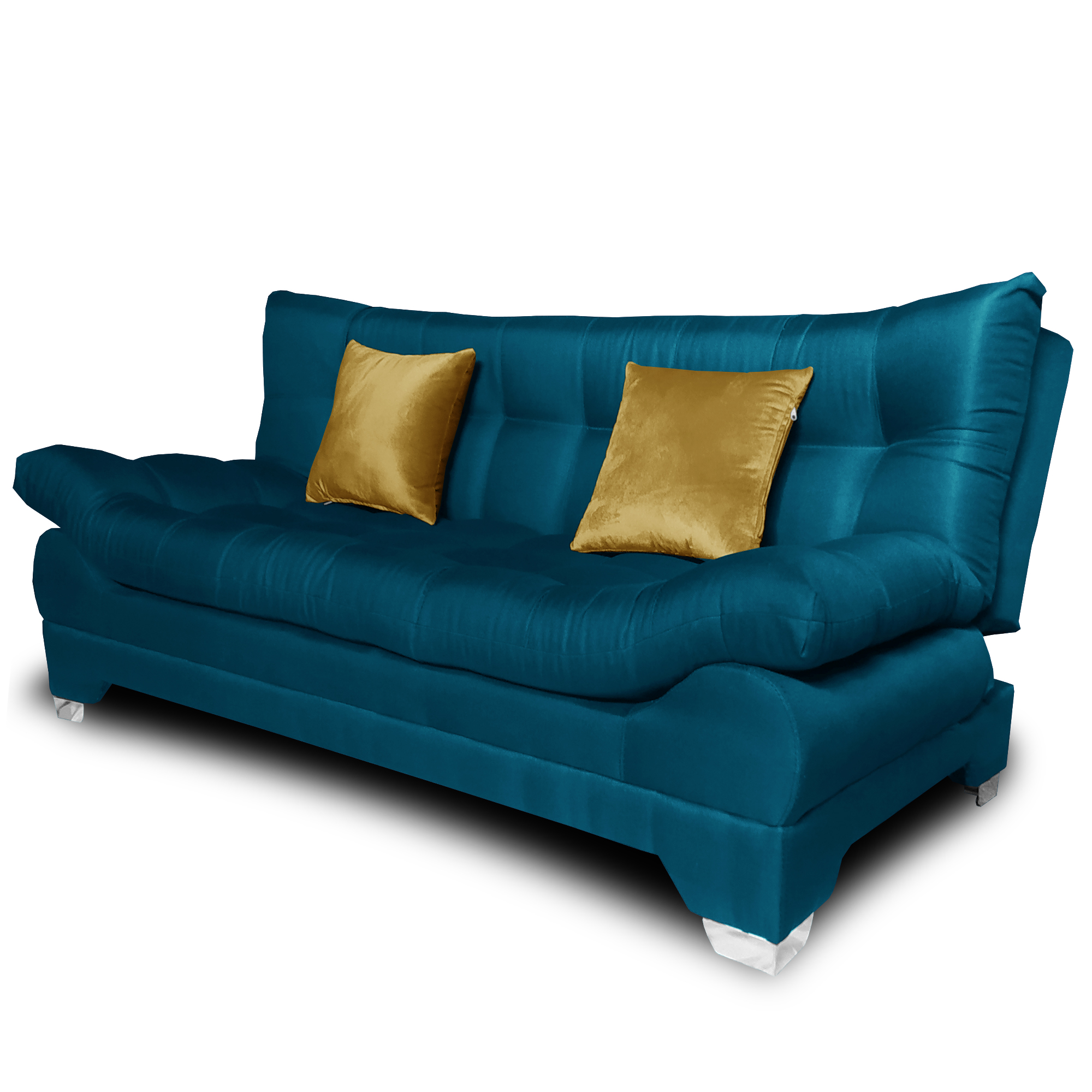 Sofa cama Nigeria Tela Lino Michell Navy + 02 Cojines tipo tercipelo Amarillo Mostaza MADERIAN // ENTREGA EN CDMX Y ZONO METROPOLITANA