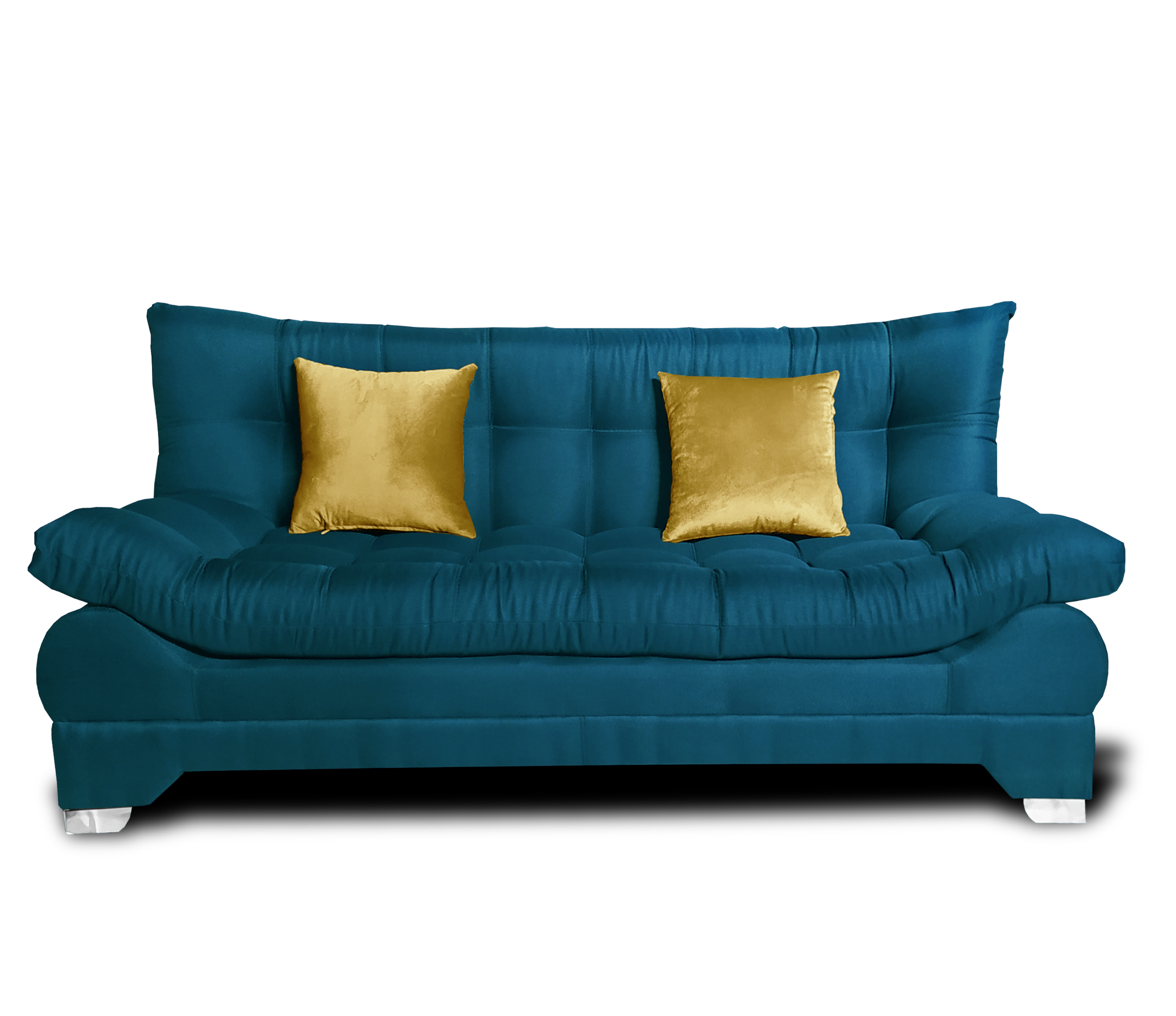 Sofa cama Nigeria Tela Lino Michell Navy + 02 Cojines tipo tercipelo Amarillo Mostaza MADERIAN // ENTREGA EN CDMX Y ZONO METROPOLITANA
