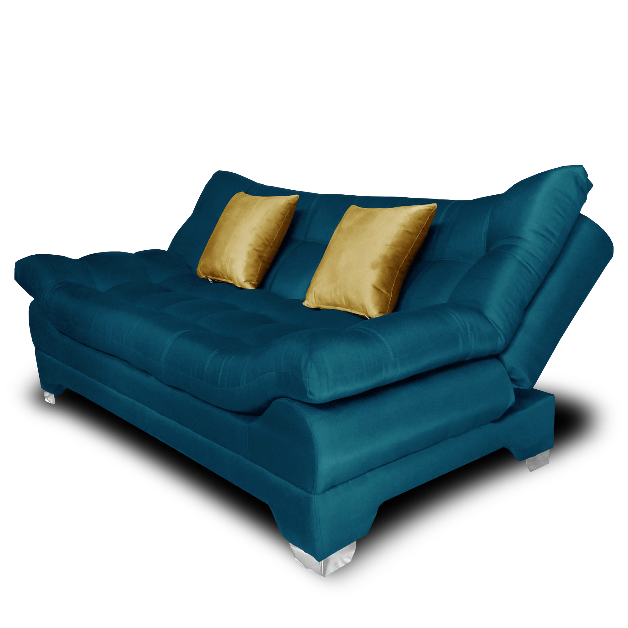 Sofa cama Nigeria Tela Lino Michell Navy + 02 Cojines tipo tercipelo Amarillo Mostaza MADERIAN // ENTREGA EN CDMX Y ZONO METROPOLITANA