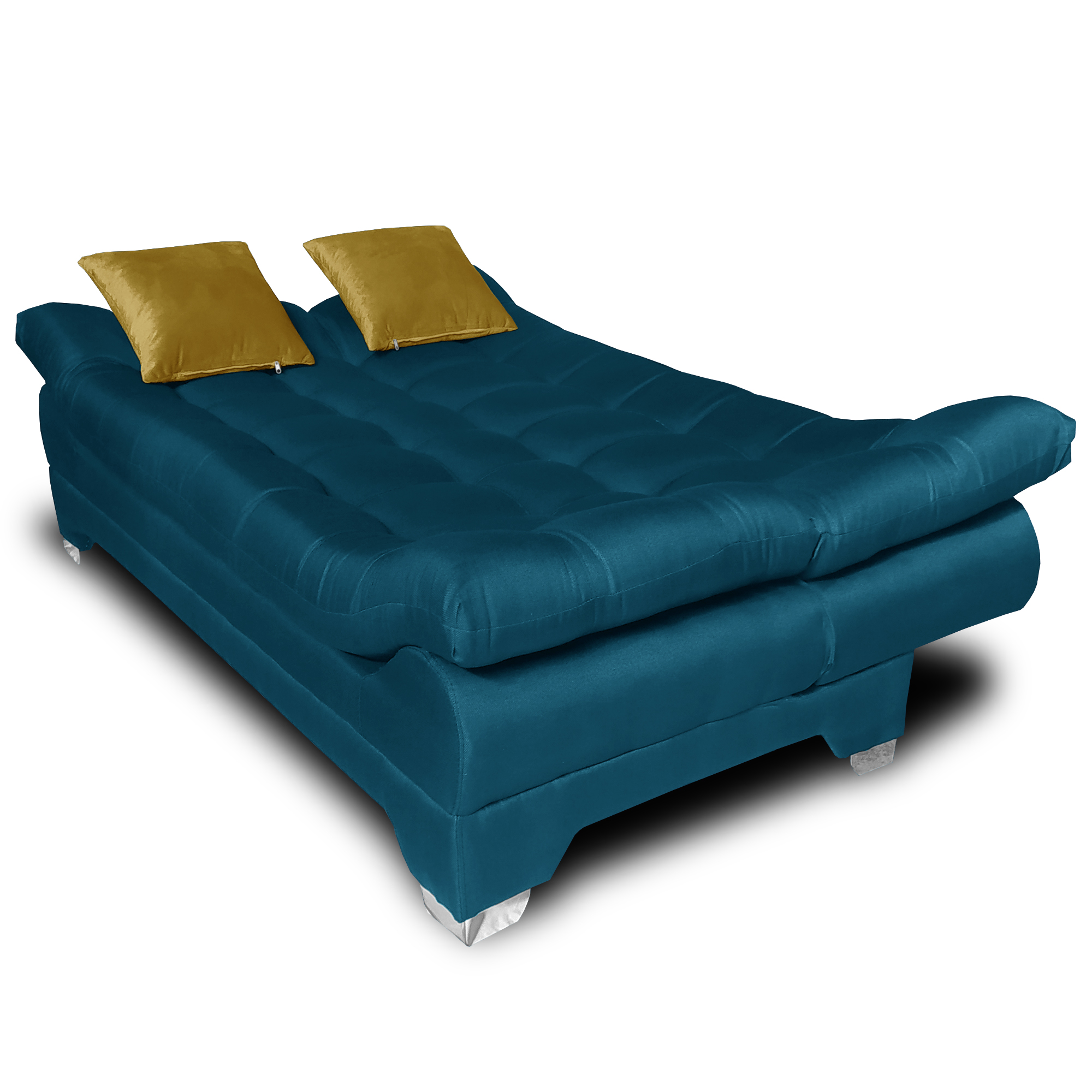 Sofa cama Nigeria Tela Lino Michell Navy + 02 Cojines tipo tercipelo Amarillo Mostaza MADERIAN // ENTREGA EN CDMX Y ZONO METROPOLITANA