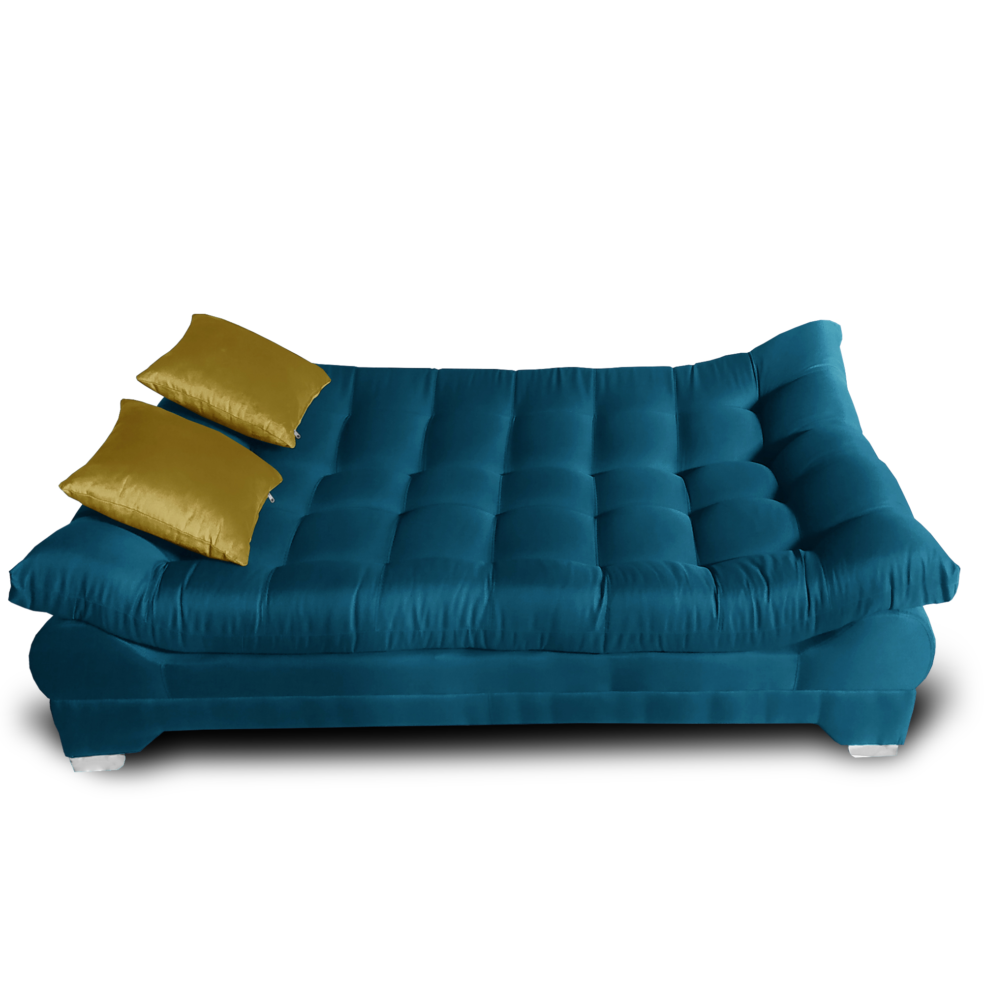 Sofa cama Nigeria Tela Lino Michell Navy + 02 Cojines tipo tercipelo Amarillo Mostaza MADERIAN // ENTREGA EN CDMX Y ZONO METROPOLITANA