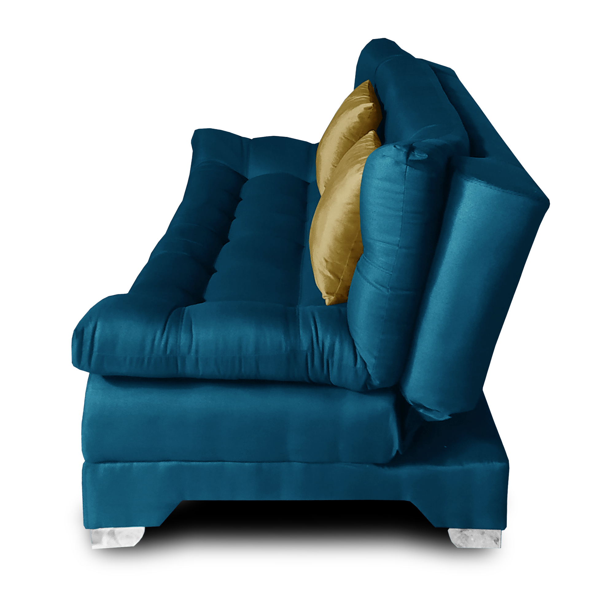 Sofa cama Nigeria Tela Lino Michell Navy + 02 Cojines tipo tercipelo Amarillo Mostaza MADERIAN // ENTREGA EN CDMX Y ZONO METROPOLITANA