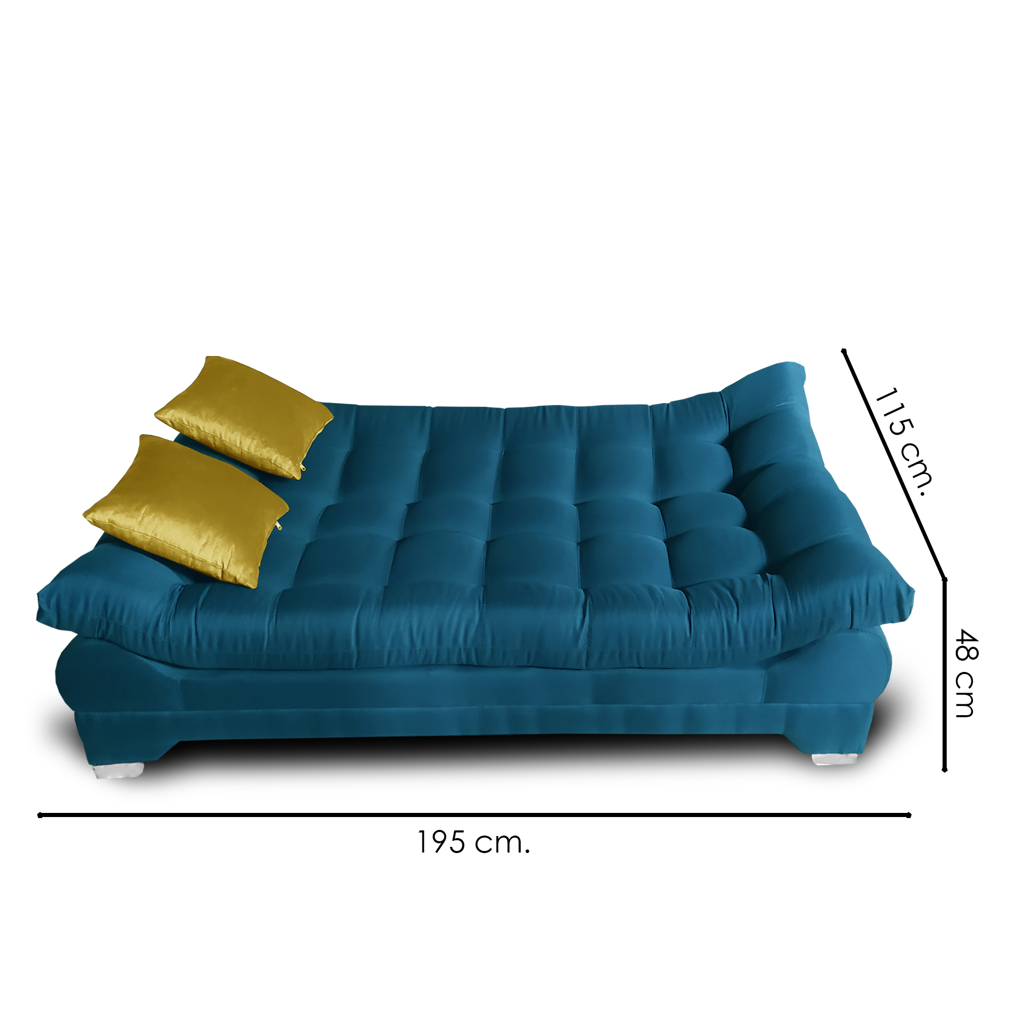 Sofa cama Nigeria Tela Lino Michell Navy + 02 Cojines tipo tercipelo Amarillo Mostaza MADERIAN // ENTREGA EN CDMX Y ZONO METROPOLITANA