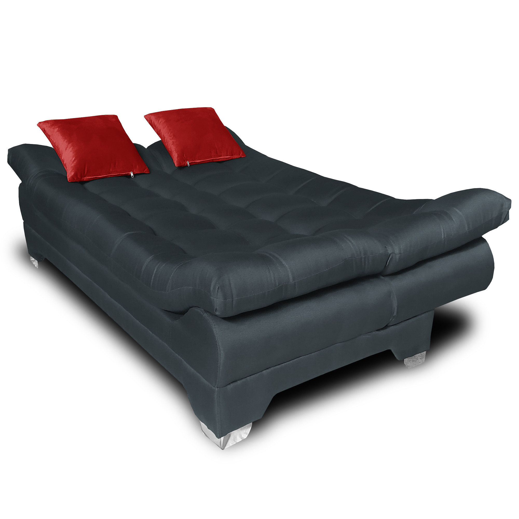 Sofa cama Nigeria Tela Lino Michell Gris Oxford + 02 Cojines tipo terciopelo  color Vino MADERIAN // ENTREGA EN CDMX Y ZONO METROPOLITANA