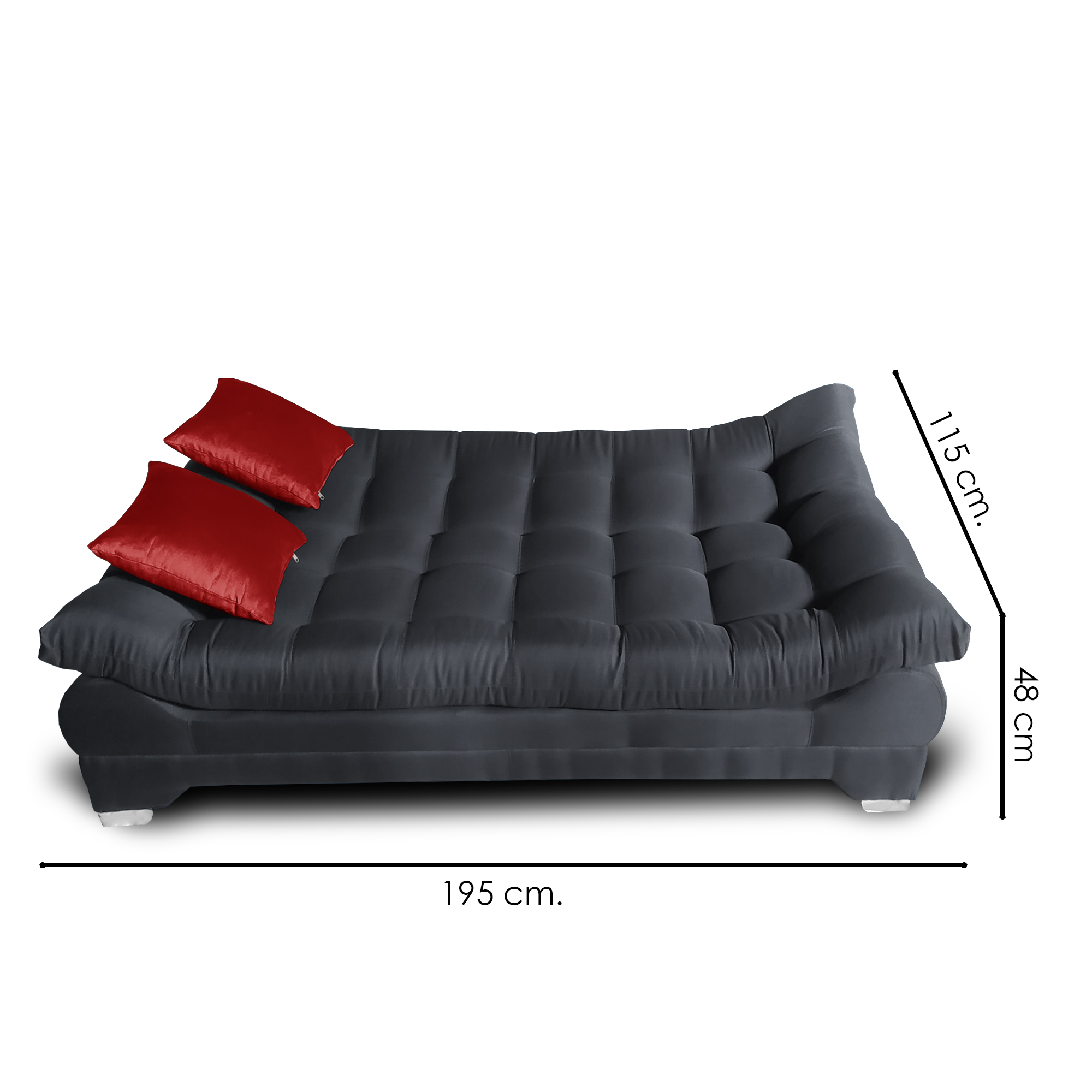 Sofa cama Nigeria Tela Lino Michell Gris Oxford + 02 Cojines tipo terciopelo  color Vino MADERIAN // ENTREGA EN CDMX Y ZONO METROPOLITANA