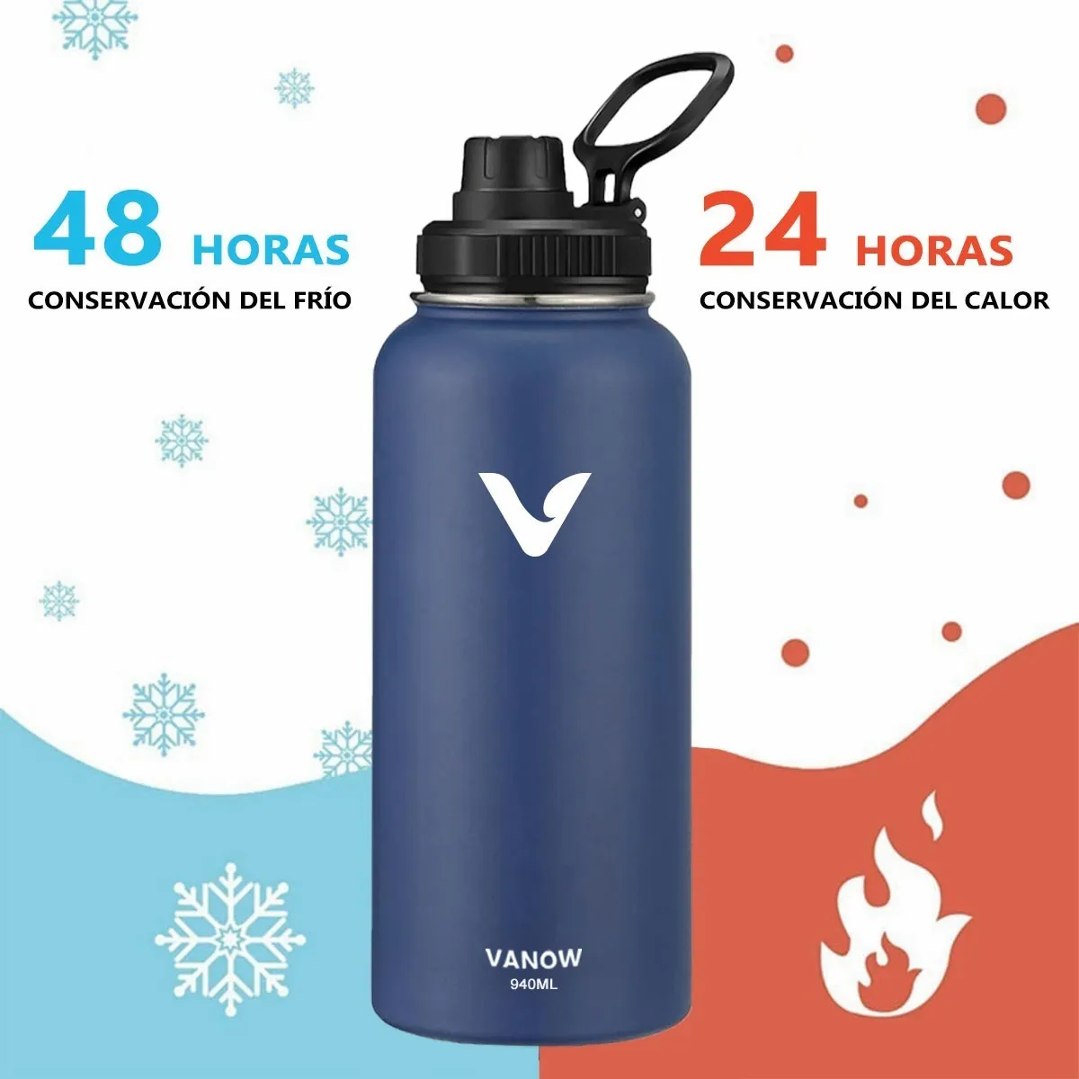 Termo Vaso-botella Acero Inoxidablecon Fría/caliente 1Ltro. Azul