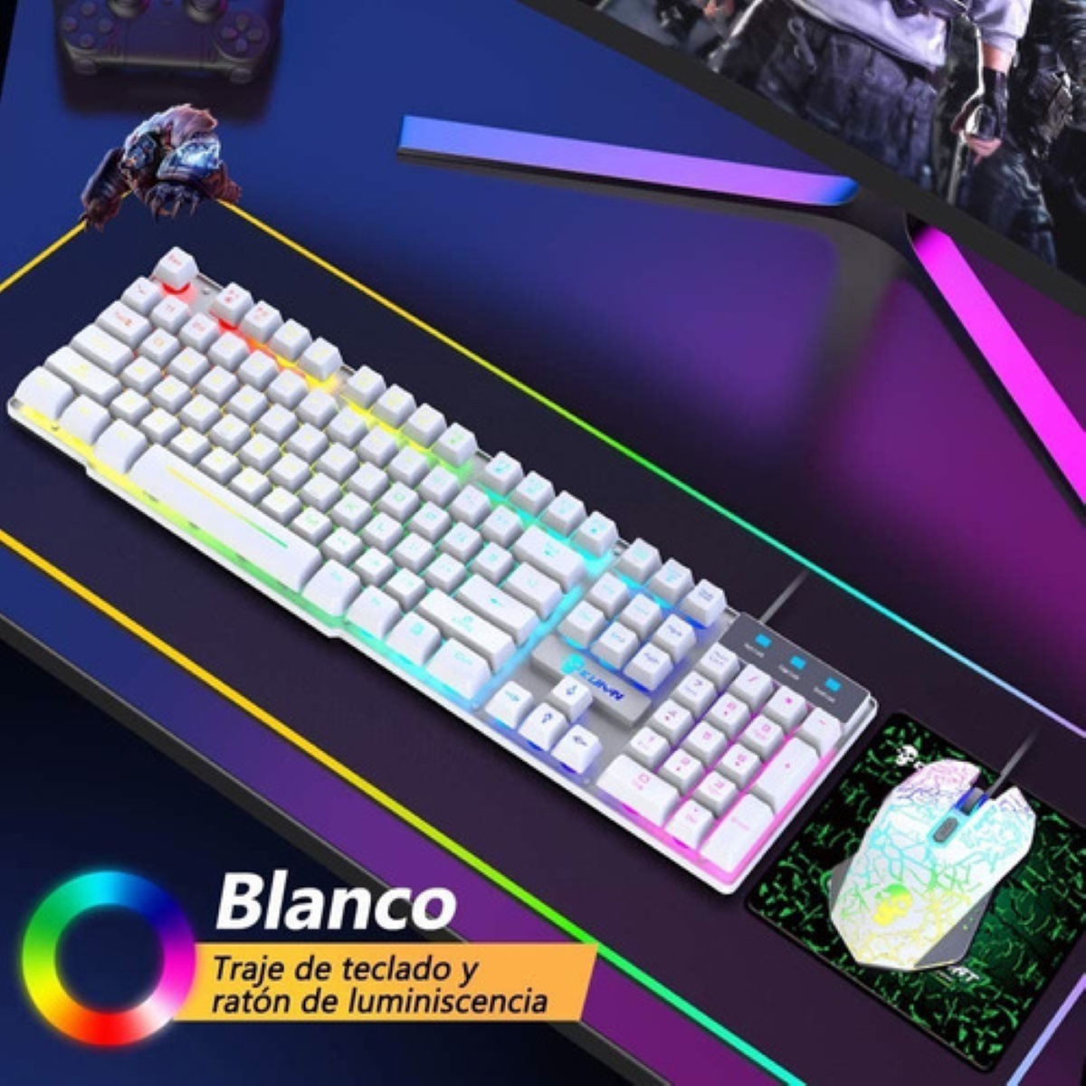 Kit Teclado Mouse Gamer Retroiluminacion USB Blanco
